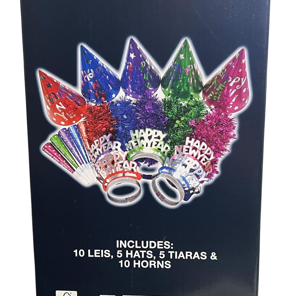 New Year Cheer Party Pack For 10 30 Count NYE Leis Hats Tiaras Horns Favors